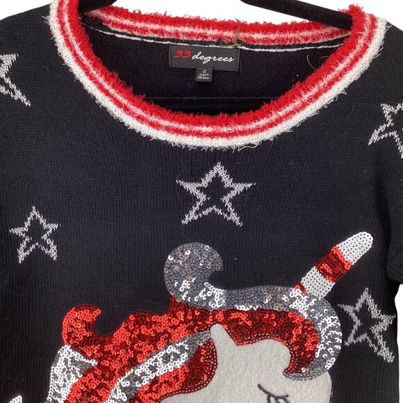 33 Degrees Unicorn Sequin Black & Red Christmas Sweater Size Small  Holiday‎ - Picture 2 of 8